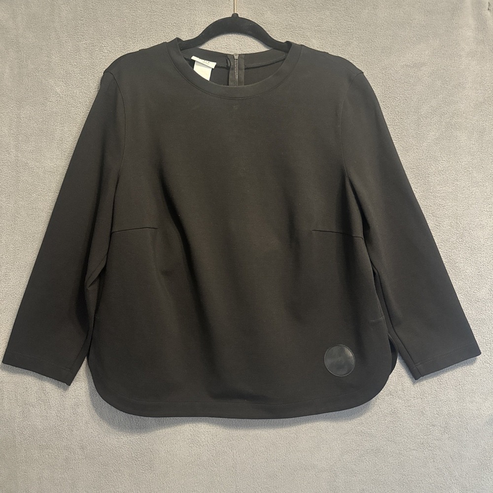 Akris Punto Top Zip Back 3/4 Sleeve Size 14 Black Minimalist Capsule Wardrobe